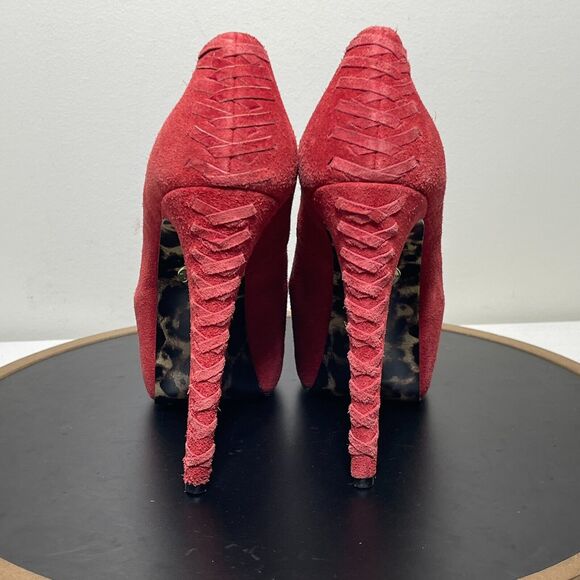 Betsey Johnson Brrea Red Suede Platform Stiletto Open Toe Pumps Women's Size 8 M - Picture 8 of 13